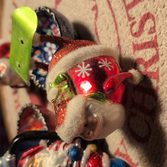 Vintage Murano Hand Blown Glass Vase+ Bowl's&"3"Santa Ornaments - Picture 10 of 13